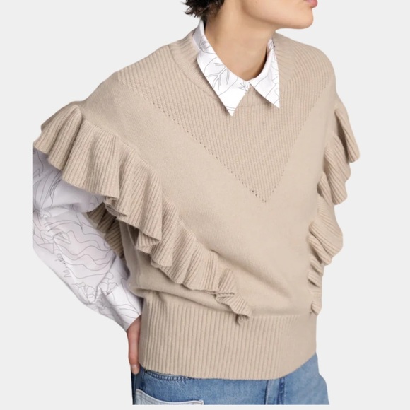 Munthe Sweaters - Munthe Eivan Knit Sleeveless Pullover with Ruffle Detail Large
